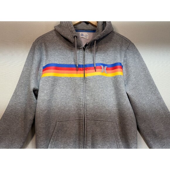 Hurley Mens Full-Zip Hoodie Sweatshirt Jacket Size S Gray Rainbow Stripe Fleece - Picture 7 of 12